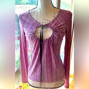 Pinstripe Blouse with Keyhole & Ribbon Tie Neckline
Small
Never Worn
